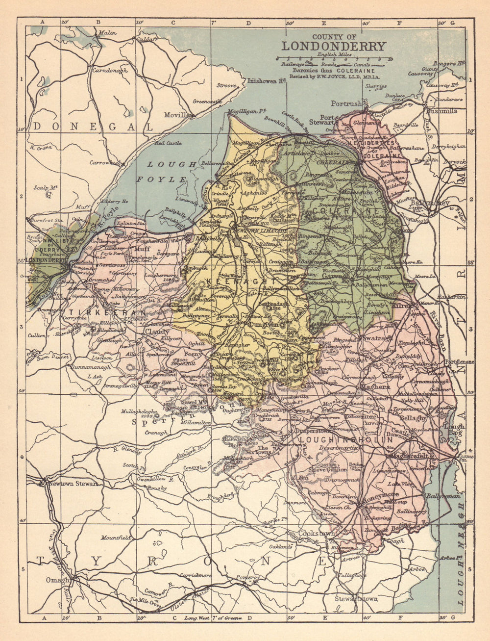 COUNTY LONDONDERRY antique map. Ulster. Northern Ireland. JOYCE 1905 old