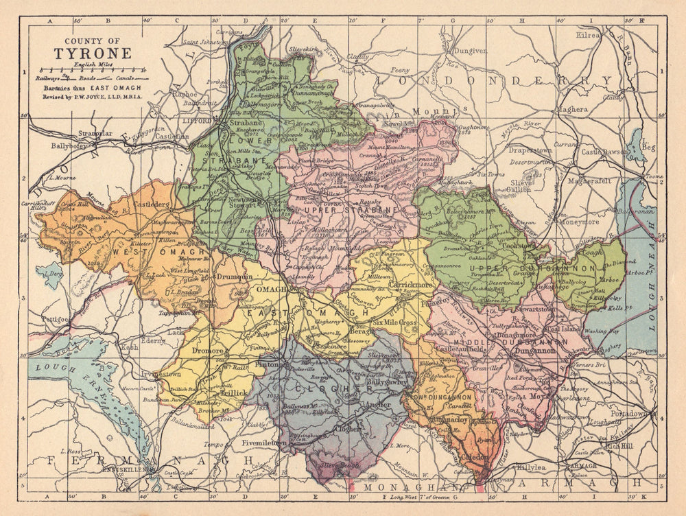 COUNTY TYRONE antique map. Ulster. Northern Ireland. JOYCE 1905 old