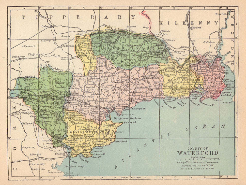COUNTY WATERFORD antique map. Munster. Ireland. JOYCE 1905 old