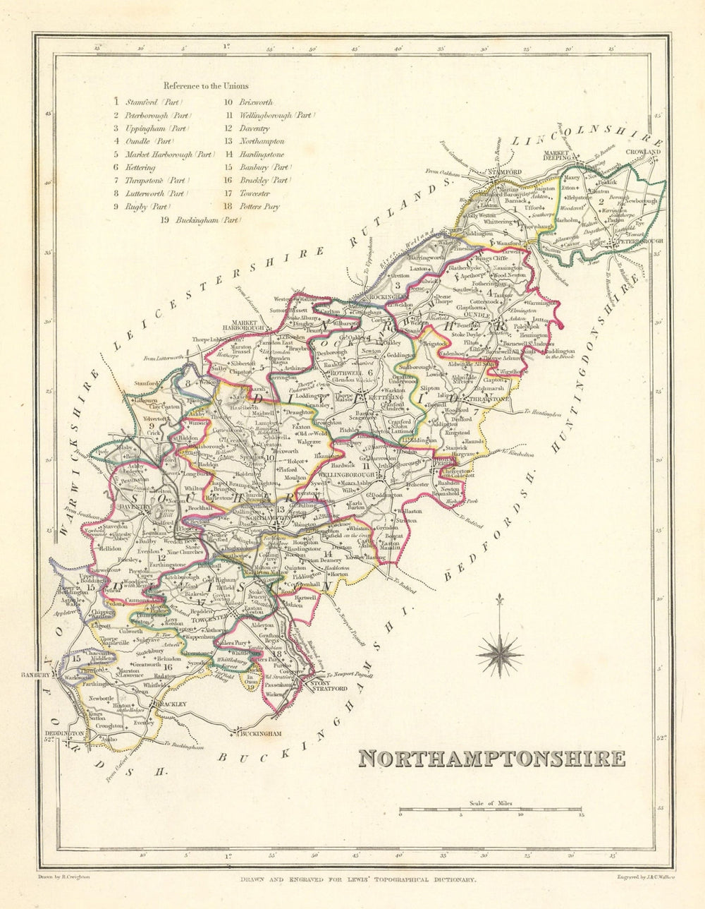 Antique county map of NORTHAMPTONSHIRE by Creighton & Walker for Lewis c1840