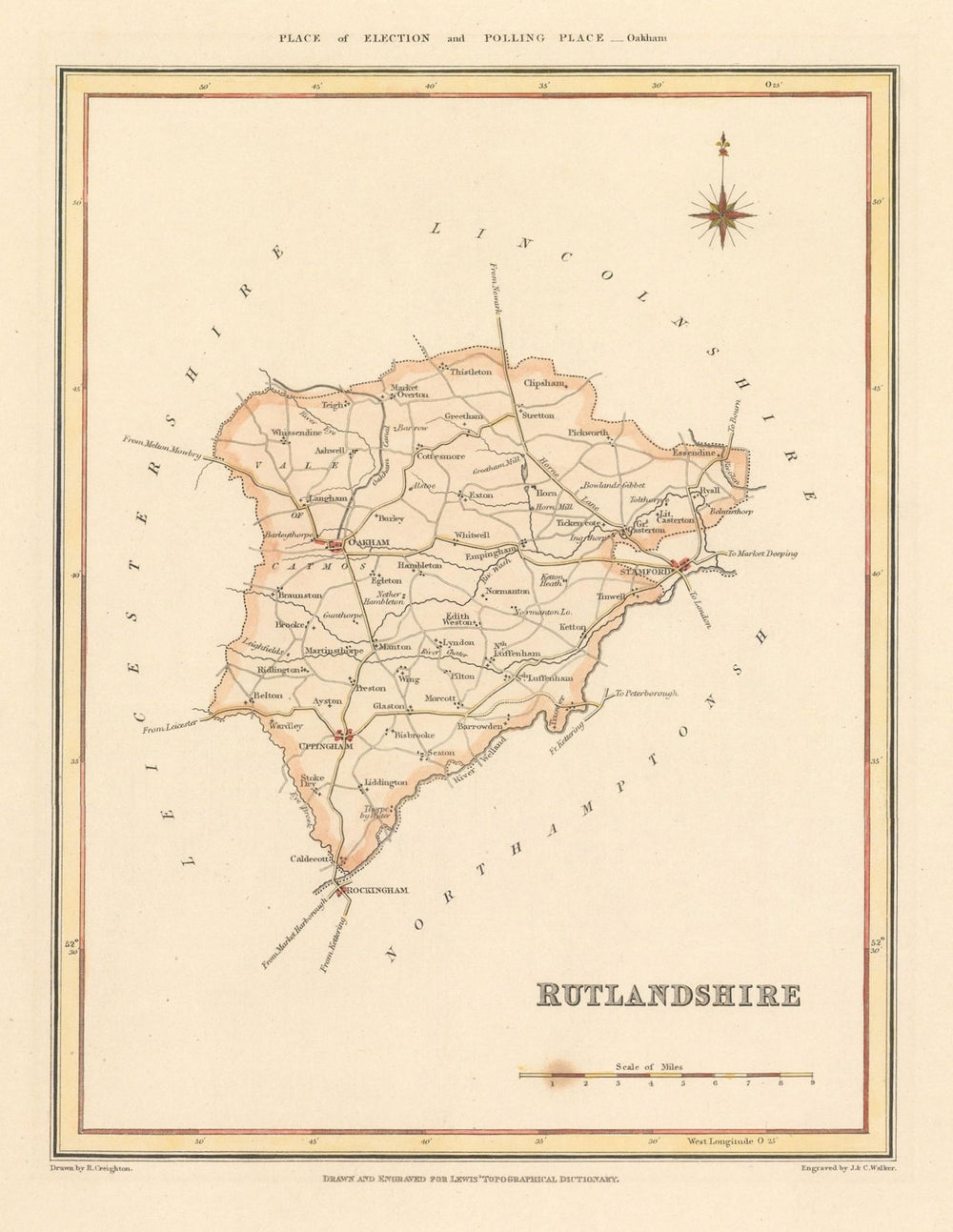 Antique county map of RUTLANDSHIRE by Creighton & Walker for Lewis c1840