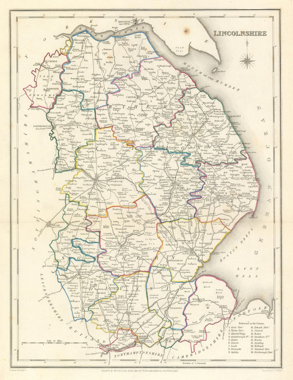 Antique county map of LINCOLNSHIRE by Creighton & Walker for Lewis c1840