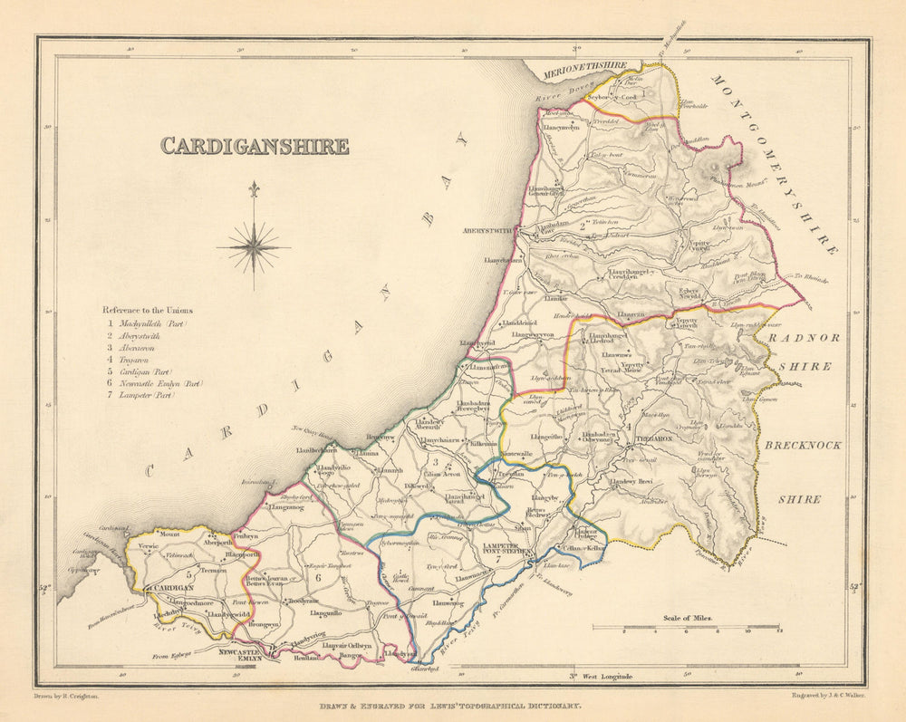 Antique county map of CARDIGANSHIRE by Creighton & Walker for Lewis c1840