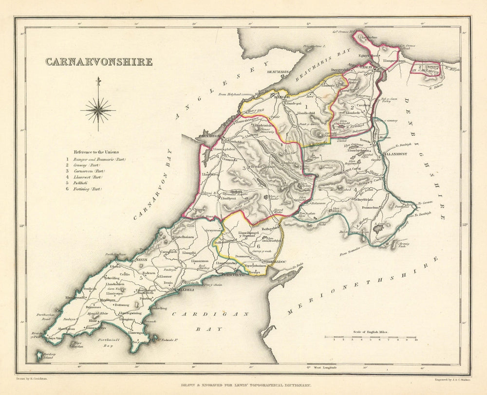 Antique county map of CARNARVONSHIRE by Creighton & Walker for Lewis c1840