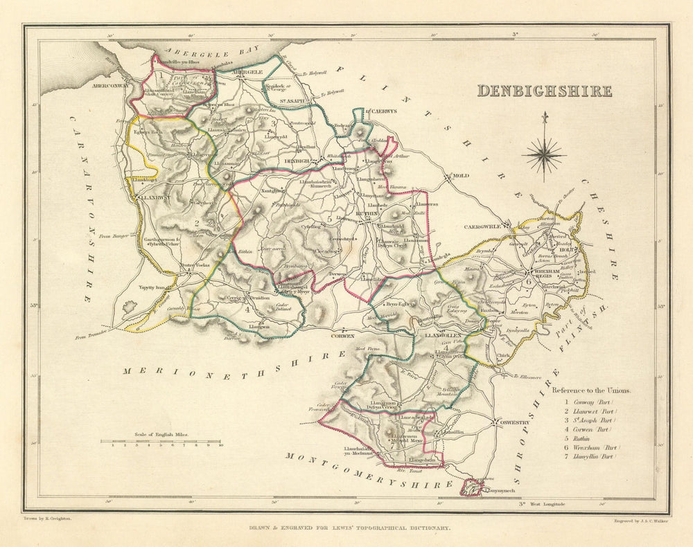 Antique county map of DENBIGHSHIRE by Creighton & Walker for Lewis c1840