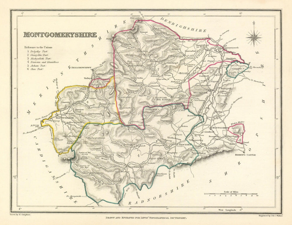 Antique county map of MONTGOMERYSHIRE by Creighton & Walker for Lewis c1840