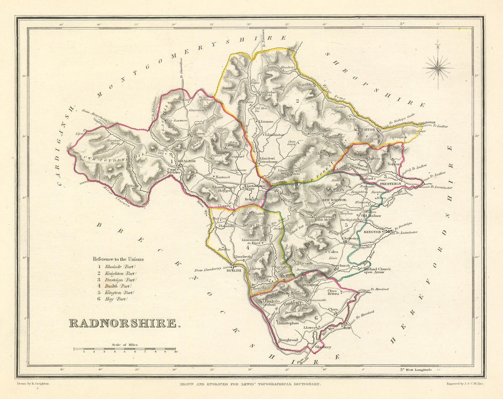 Antique county map of RADNORSHIRE by Creighton & Walker for Lewis c1840