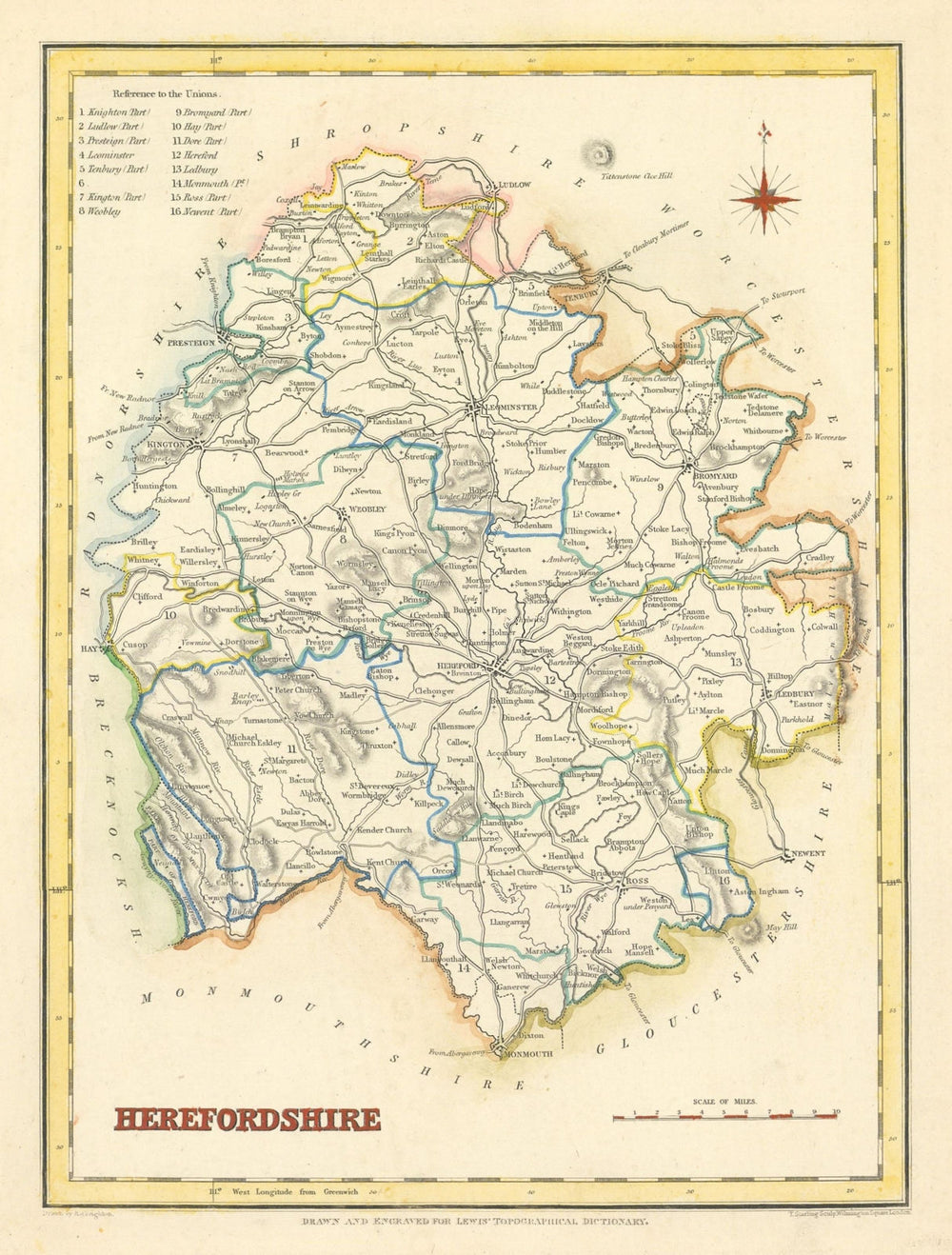 Antique county map of HEREFORDSHIRE by Creighton & Starling for Lewis c1840