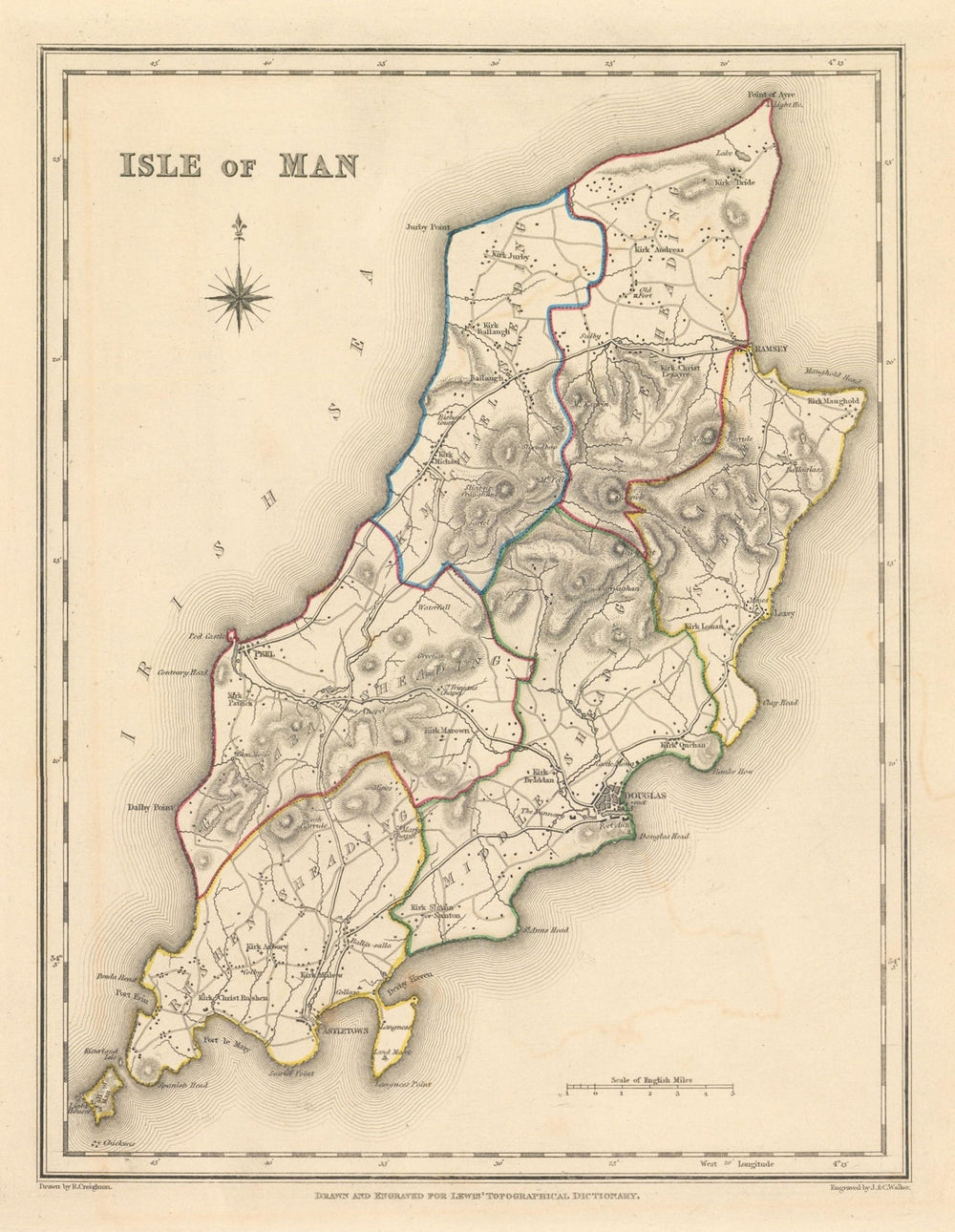 Antique map of the ISLE OF MAN by Creighton & Walker for Lewis c1840 old