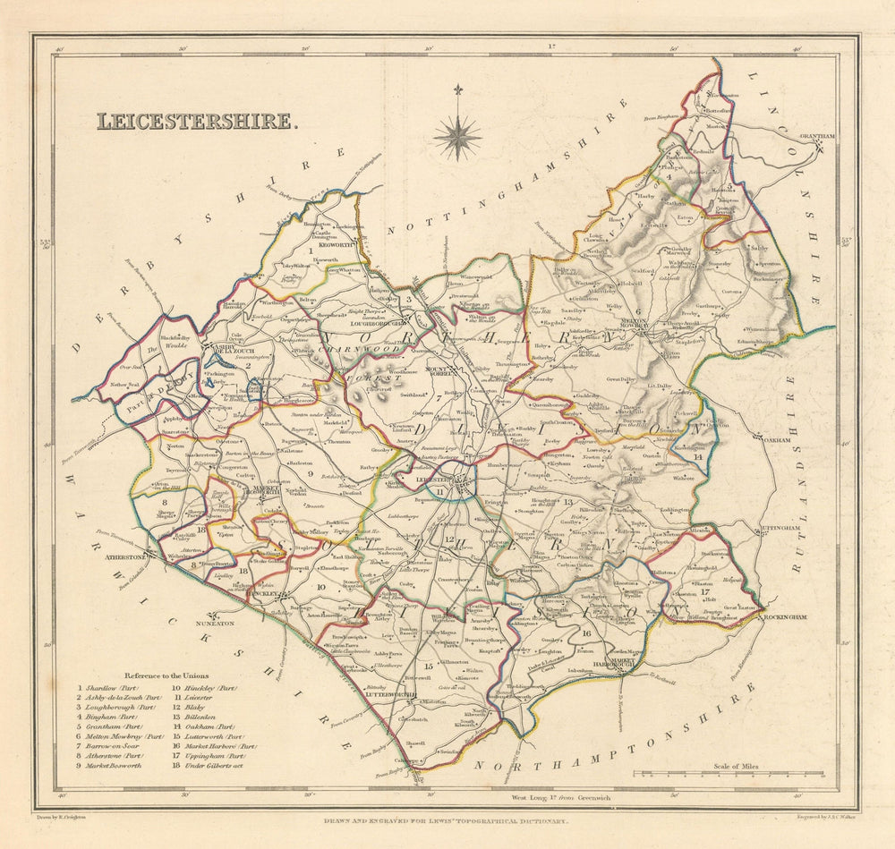 Antique county map of LEICESTERSHIRE by Creighton & Walker for Lewis c1840