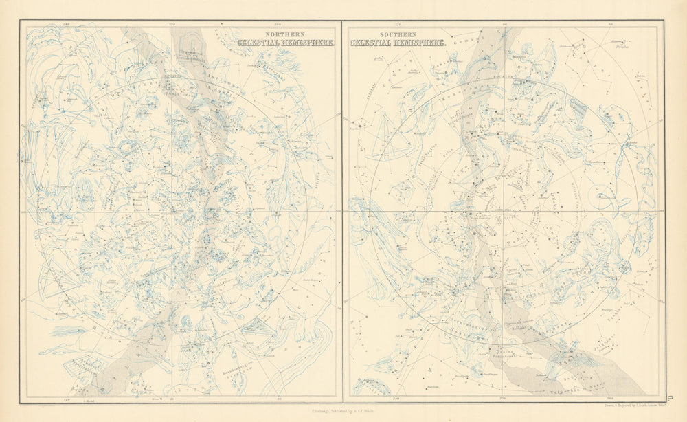 Star maps. Northern & Southern Celestial Hemispheres. JOHN BARTHOLOMEW 1862