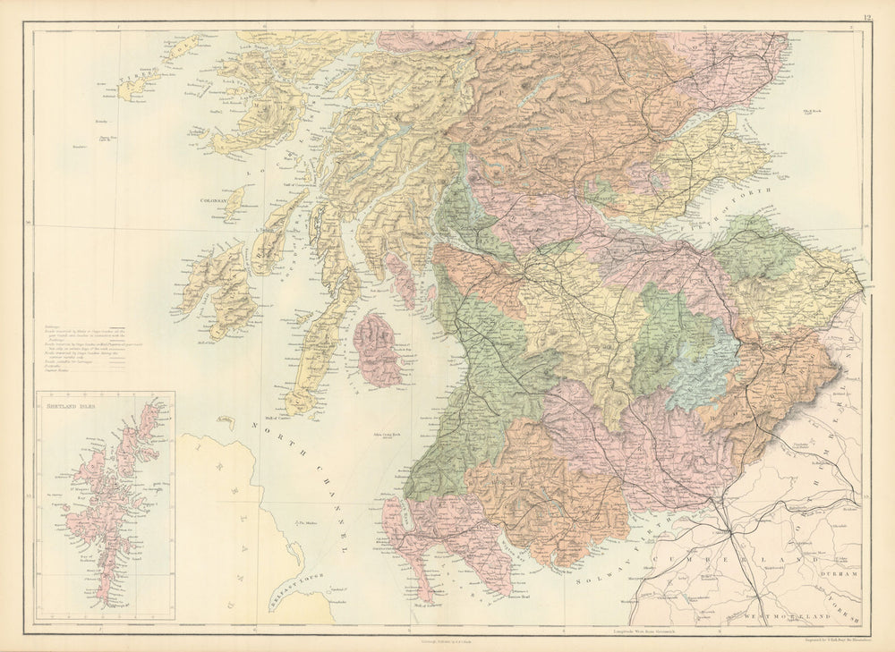 Scotland. South sheet. Central & southern. Railways. SIDNEY HALL 1862 old map