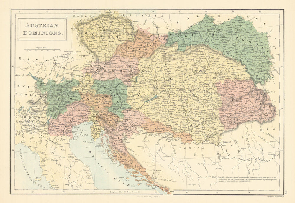 Austrian Dominions by SIDNEY HALL. Hungary Croatia Lombardy Czechia &c 1862 map
