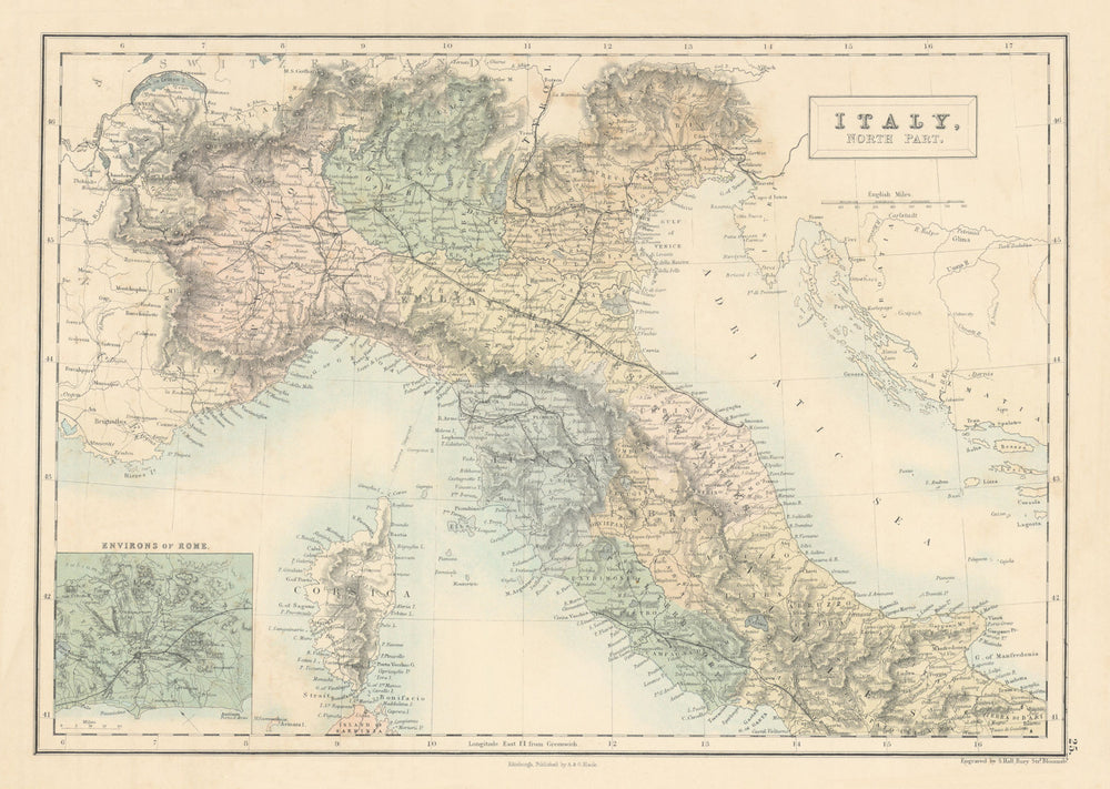 Italy, north part. Savoie Papal states Austrian Lombardy. SIDNEY HALL 1862 map