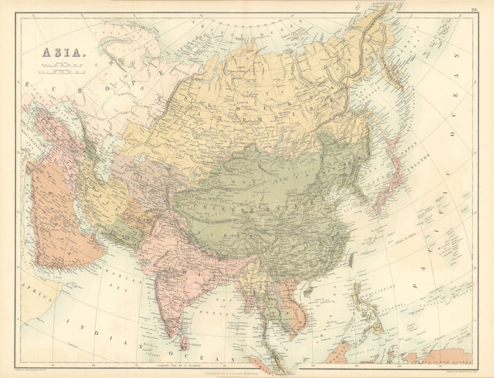Asia. Arabia Siam China Anam Persia Abou Thubbi (Abu Dhabi) BARTHOLOMEW 1862 map