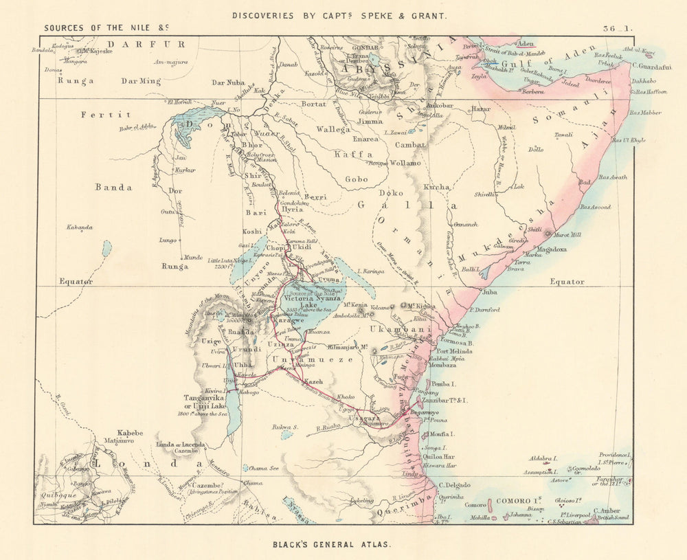 East Africa. Speke & Grant route. Lake Victoria. Source of the Nile 1862 map