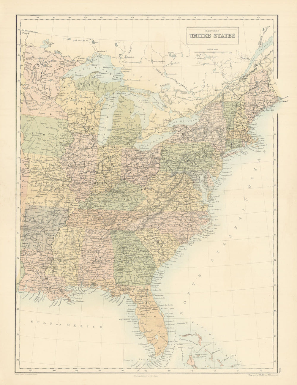 Eastern United States. Great Lakes. Atlantic Seaboard. Deep South. HALL 1862 map