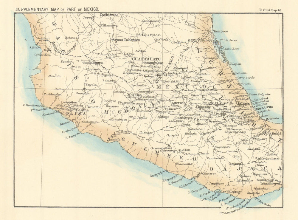 Supplementary Map of part of Mexico. Central Mexico 1862 old antique chart