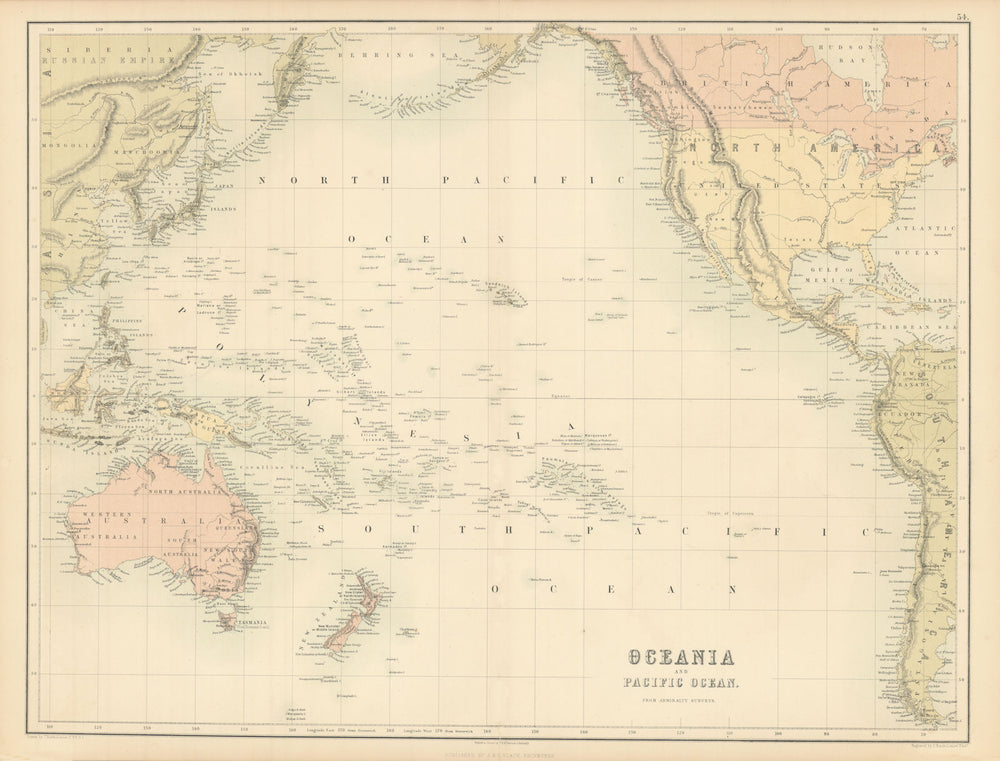 Oceania & Pacific Ocean. Australasia Polynesia Australia. BARTHOLOMEW 1862 map