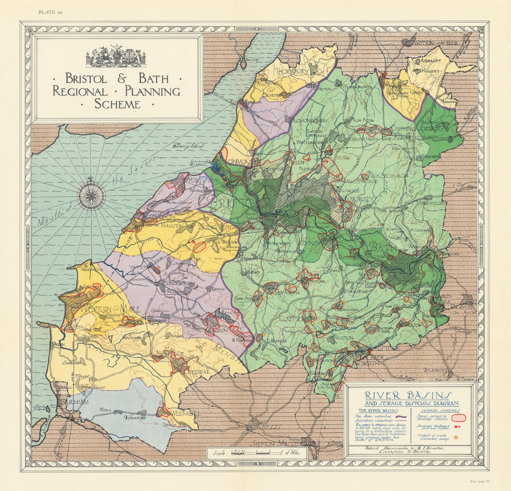 River basins. Watersheds. Bristol & Bath Regional Plan. ABERCROMBIE 1930 map