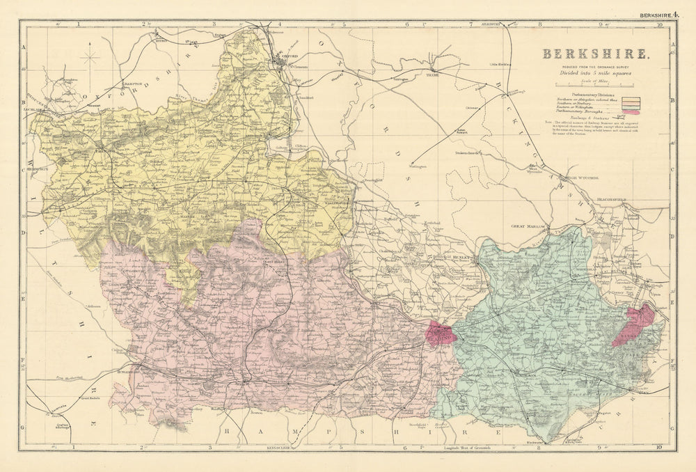 BERKSHIRE antique county map by GW BACON 1891 old plan chart
