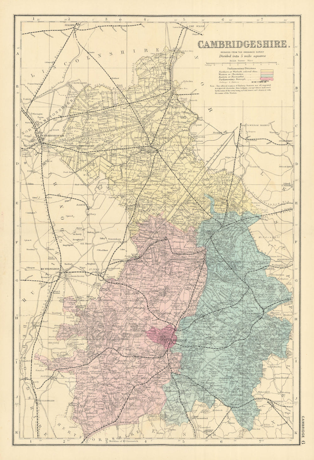 CAMBRIDGESHIRE antique county map by GW BACON 1891 old plan chart