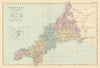 CORNWALL antique county map by GW BACON 1891 old plan chart