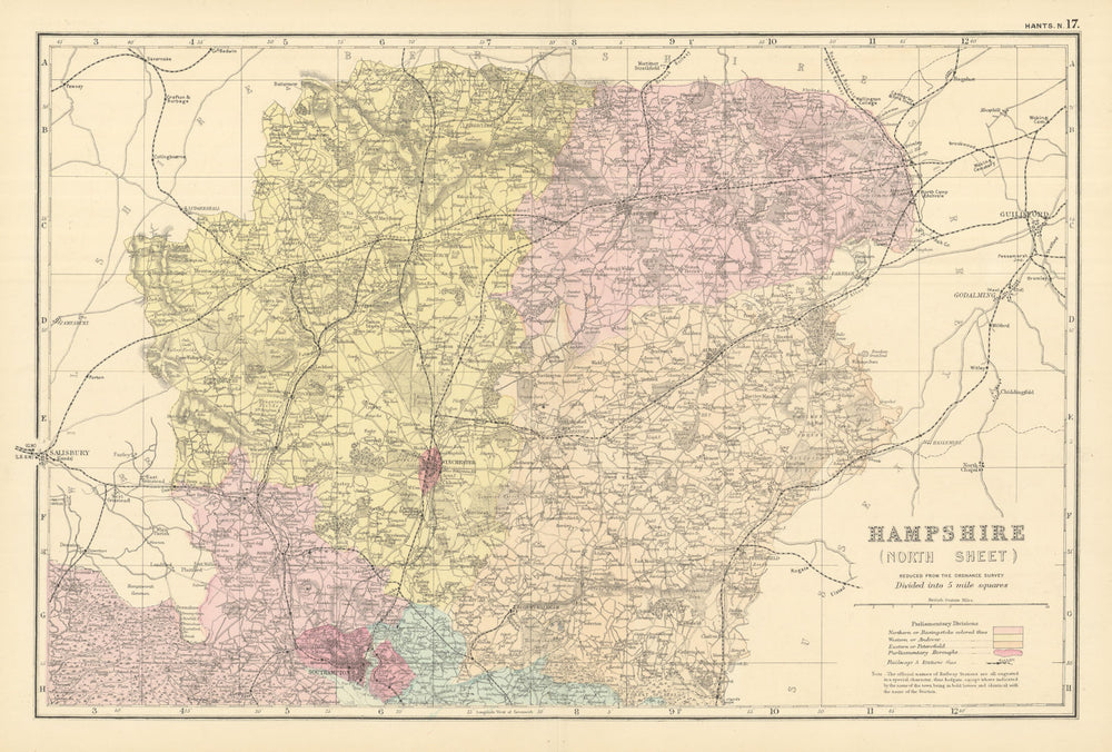 HAMPSHIRE (North) antique county map by GW BACON 1891 old chart