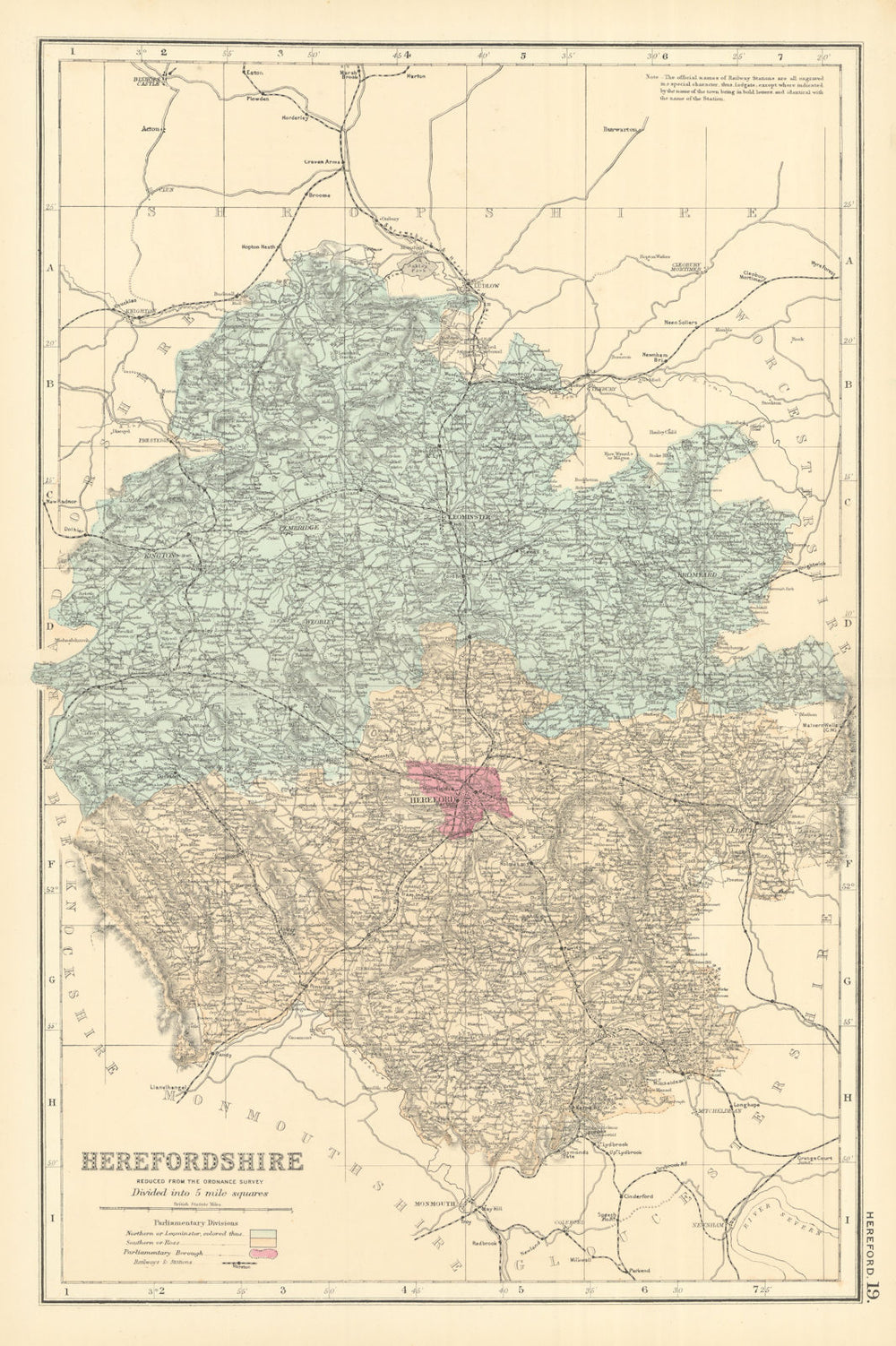 HEREFORDSHIRE antique county map by GW BACON 1891 old plan chart
