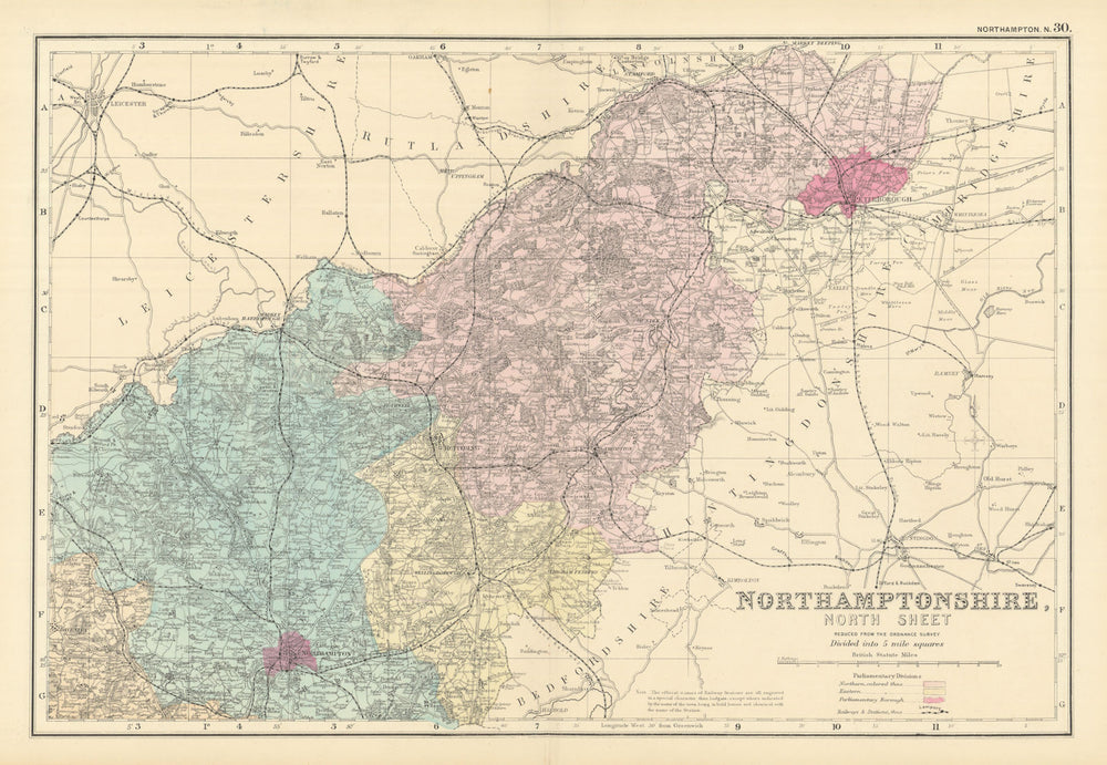 NORTHAMPTONSHIRE (North) antique county map by GW BACON 1891 old
