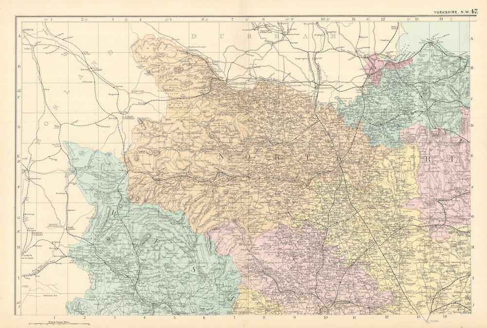 YORKSHIRE (North West) Middlesborough Northallerton County map GW BACON 1891