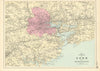 CORK & ENVIRONS Cobh Kinsale Bandon Castlemaine antique map by GW BACON 1891