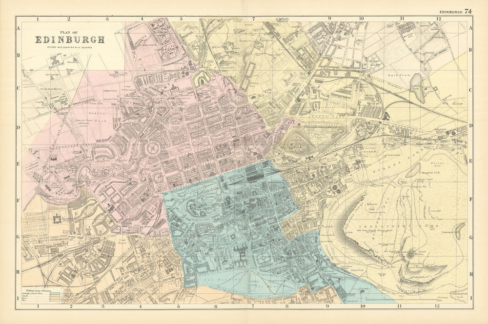 EDINBURGH antique town city plan by GW BACON 1891 old map chart
