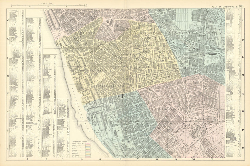 LIVERPOOL SOUTH Toxteth Riverside antique city plan by GW BACON 1891 old map