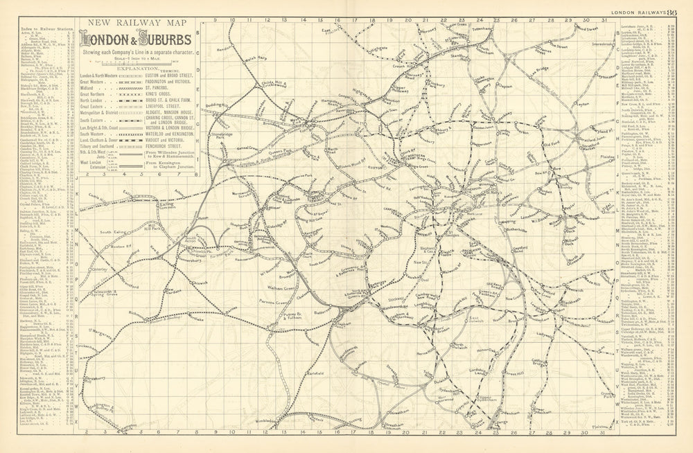LONDON Rail & Underground Tube map antique map by GW BACON 1891 old