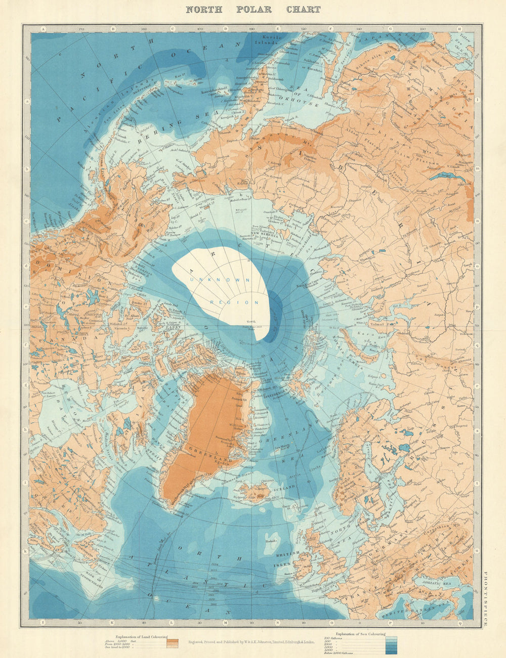 ARCTIC. Show's Peary claim to have reached North Pole. JOHNSTON 1913 old map
