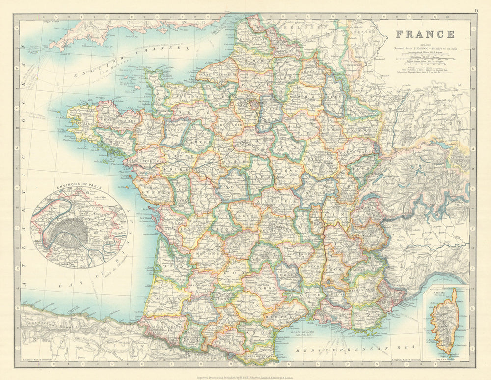 FRANCE showing important battlefields and dates. JOHNSTON 1913 old antique map