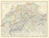 SWITZERLAND, SAVOIE & PIEDMONT ALPS. Glaciers marked in blue. JOHNSTON 1913 map
