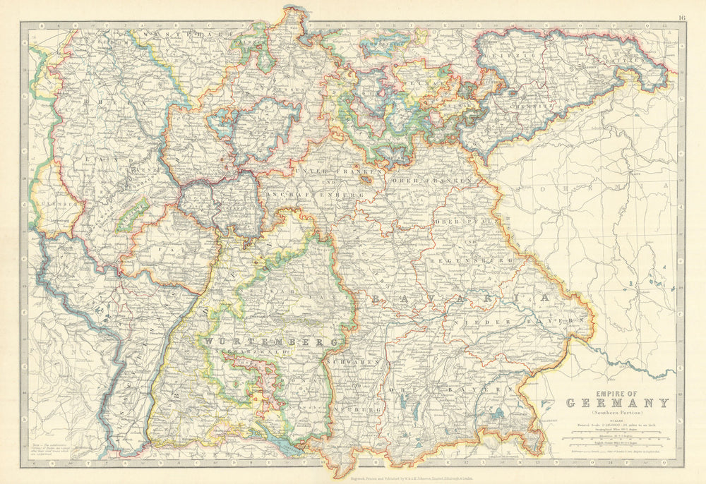 GERMAN EMPIRE SOUTH showing important battlefield & dates. JOHNSTON 1913 map