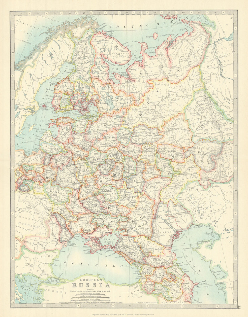 EUROPEAN RUSSIA. 1812 Napoleonic battlefields are marked. JOHNSTON 1913 map