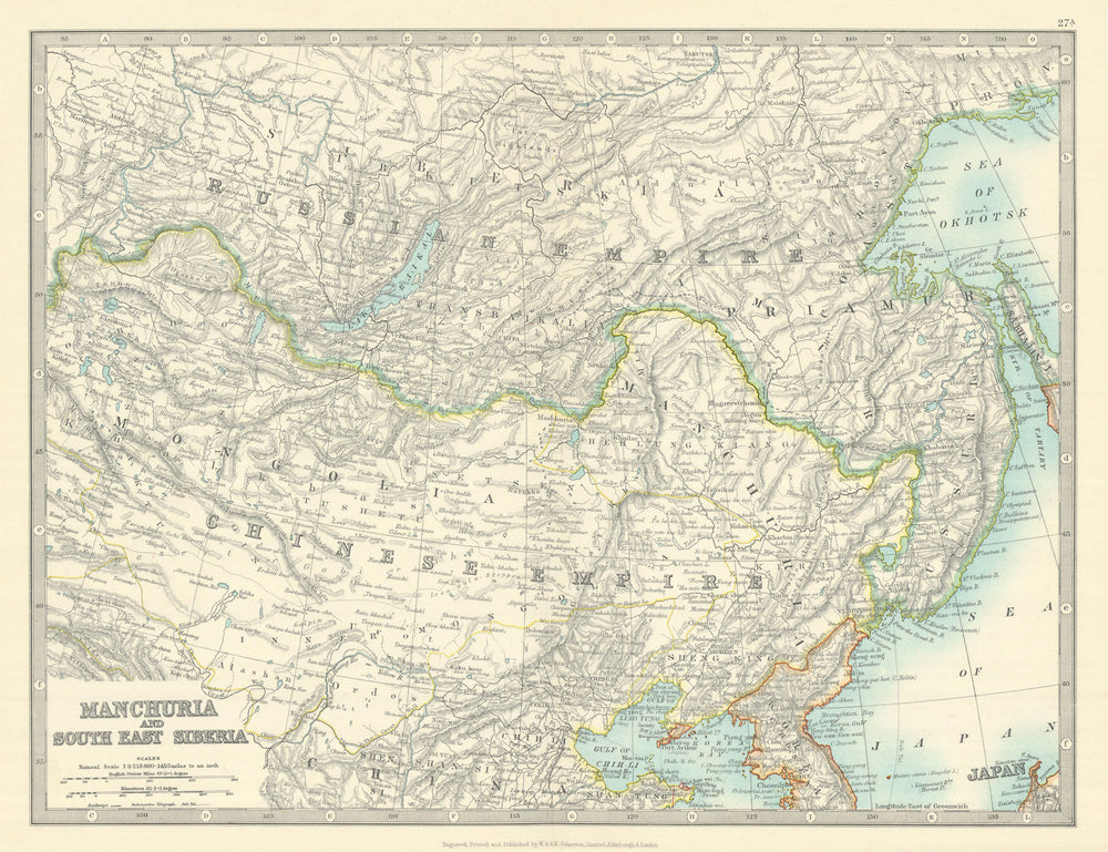 MANCHURIA & SOUTH EAST SIBERIA Mongolia China Russia East Asia JOHNSTON 1913 map