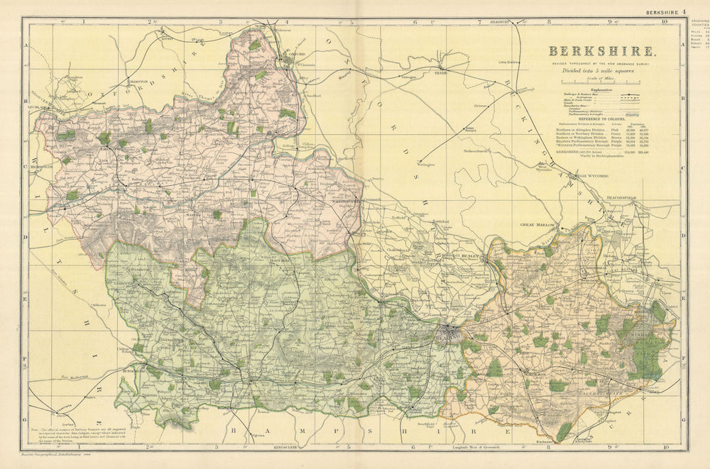 BERKSHIRE antique county map by GW BACON 1898 old plan chart