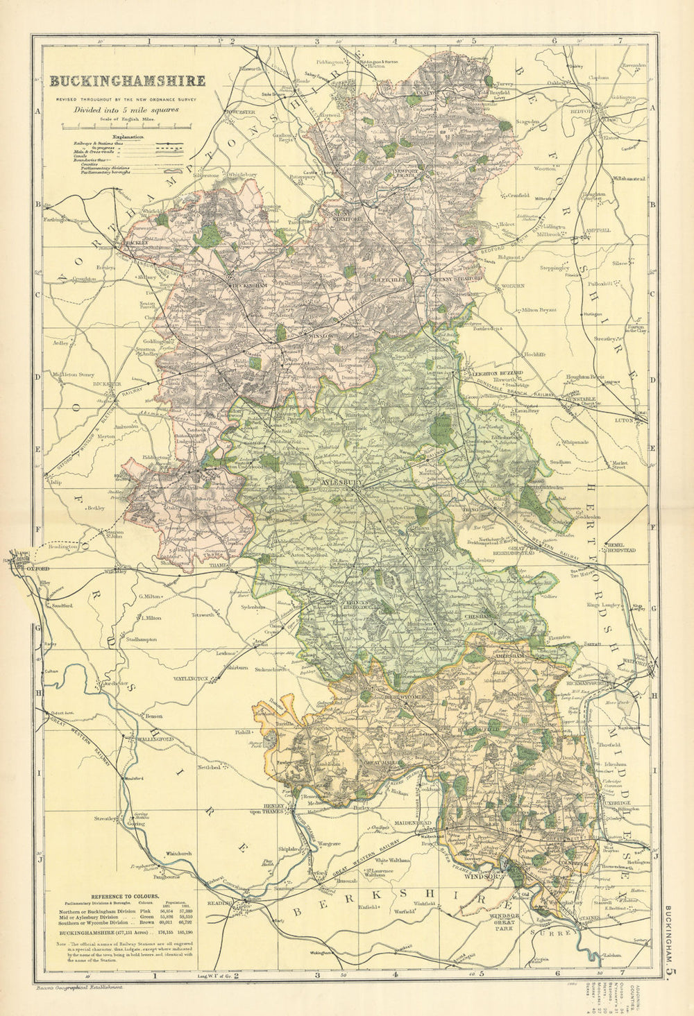 BUCKINGHAMSHIRE antique county map by GW BACON 1898 old plan chart