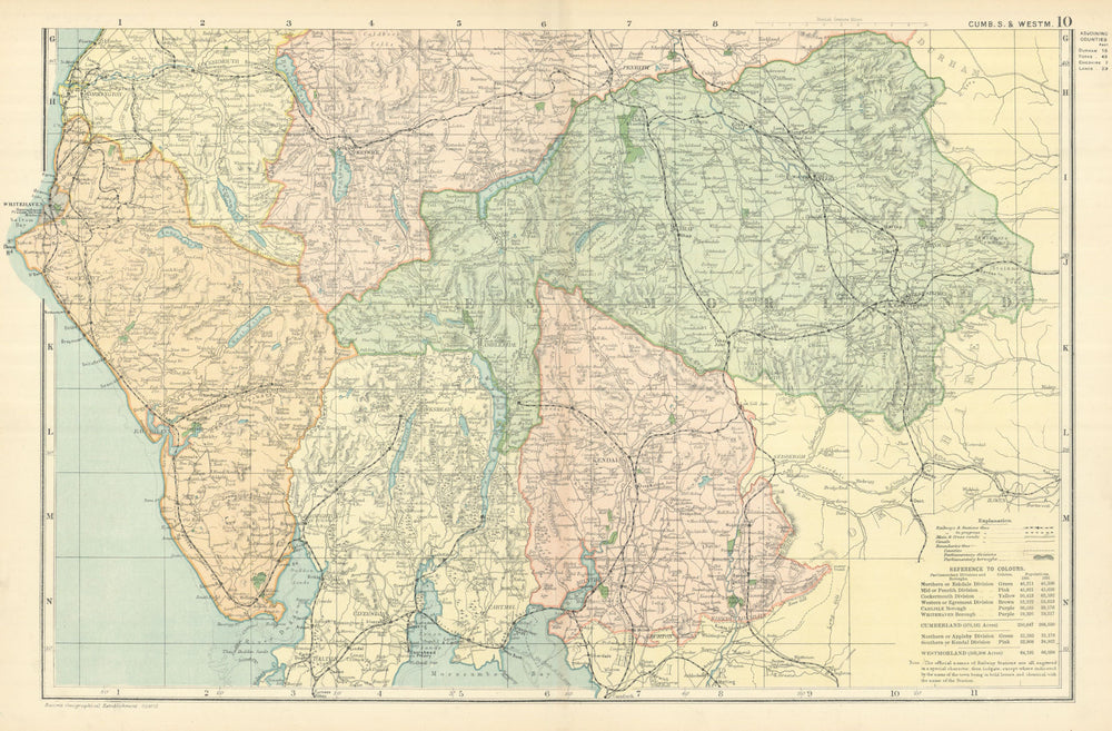 LAKE DISTRICT Cumbria & Westmorland (South sheet) County map GW BACON 1898