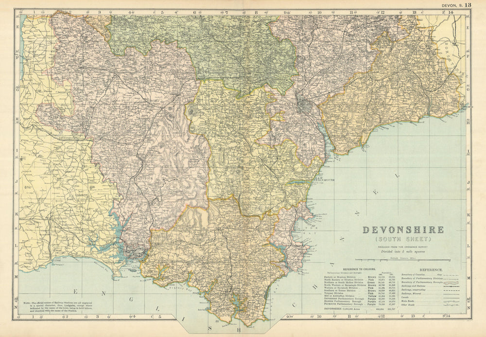 DEVON (SOUTH & EAST) antique county map by GW BACON 1898 old chart
