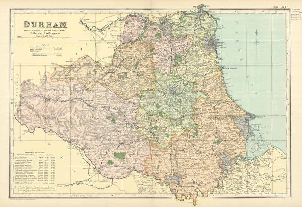 DURHAM antique county map by GW BACON 1898 old vintage plan chart