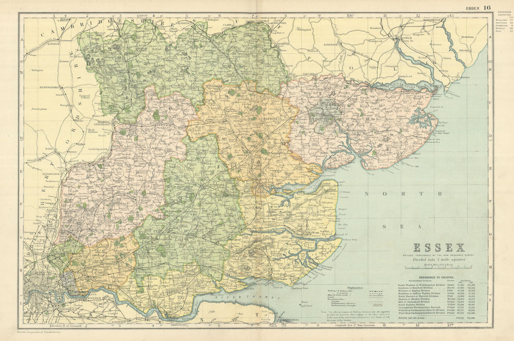 ESSEX antique county map by GW BACON 1898 old vintage plan chart