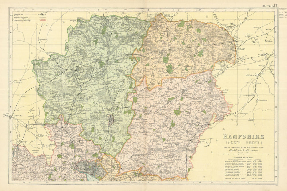 HAMPSHIRE (North) antique county map by GW BACON 1898 old chart