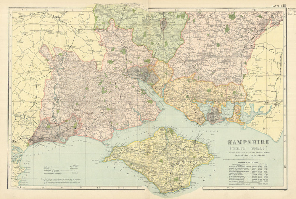 HAMPSHIRE (South) antique county map by GW BACON 1898 old chart