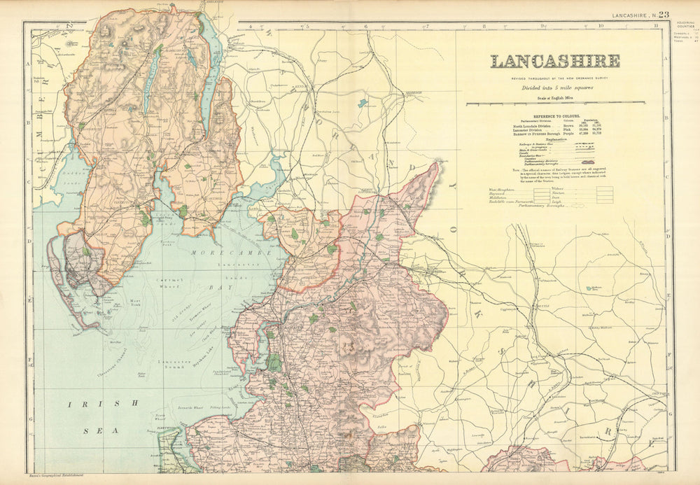 LANCASHIRE (North sheet) antique county map by GW BACON 1898 old